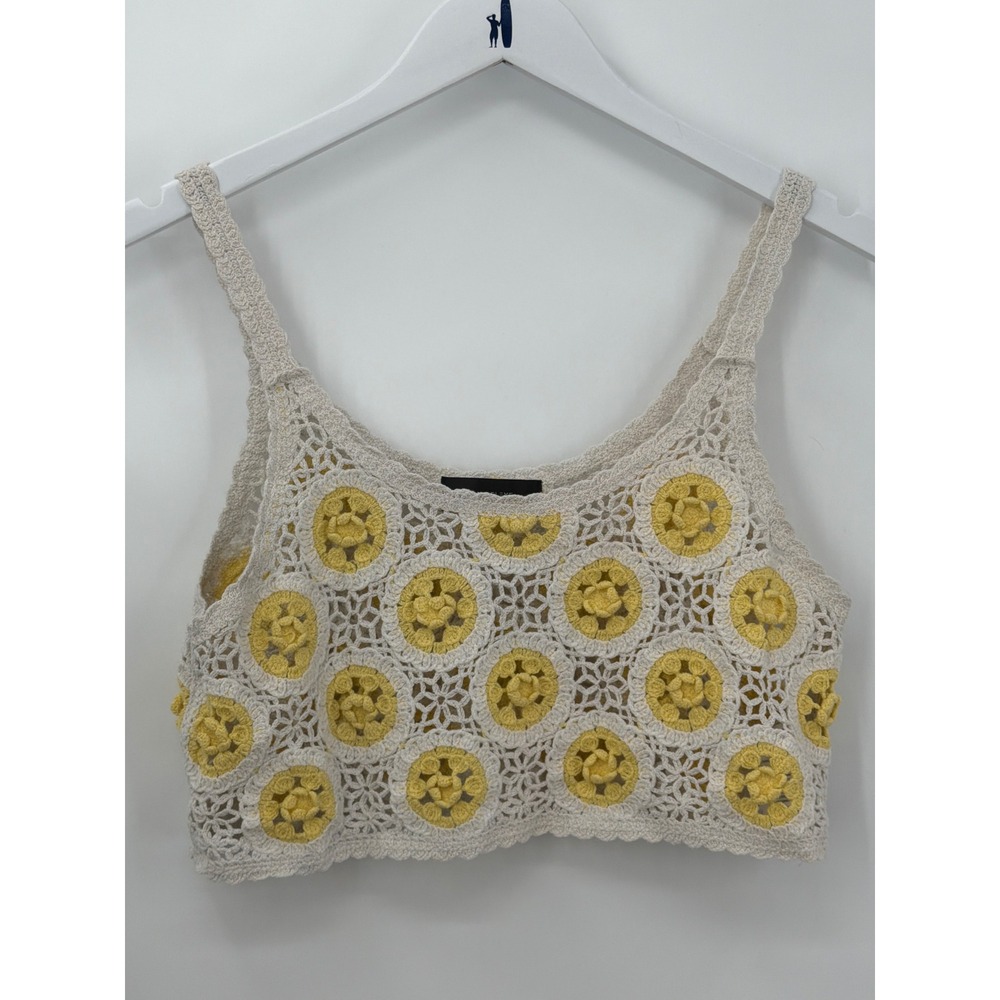 Angeleye London Crochet Floral Crop Top Cream Yellow Boho Festival‎ One Size